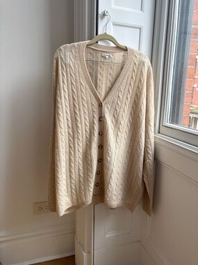 Reformation Beige Baggy Cable-Knit V-Neck Cardigan Small